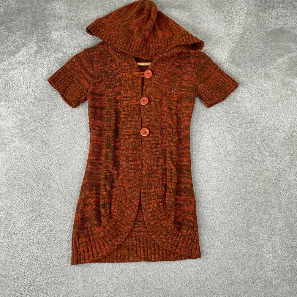 Cherry Cardigan Womens Medium Orange Y2K Fairycore Boho Earthy Hooded Sweater
